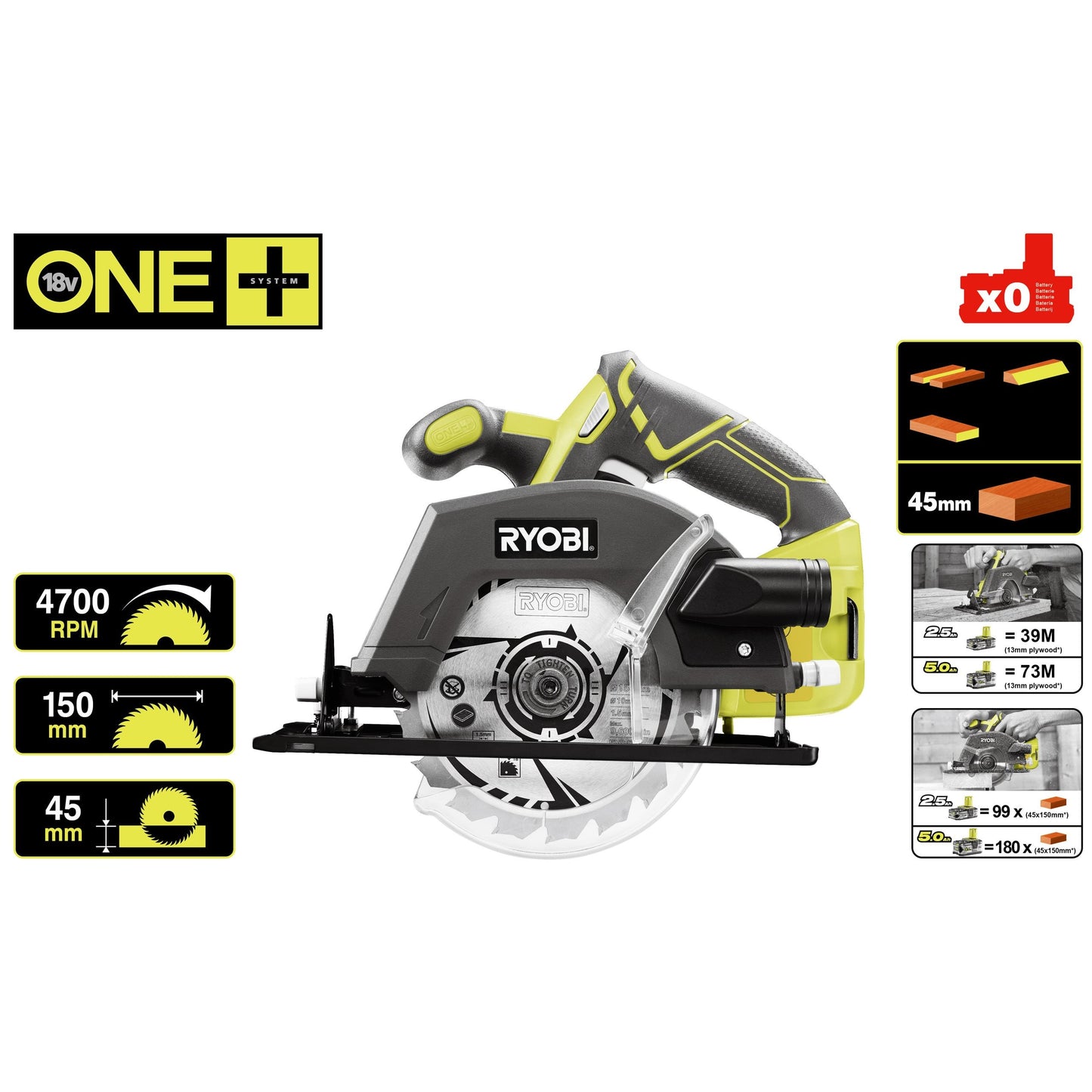 Fierastrau circular 18V ONE+ (fara acumulator) - R18CSP-0