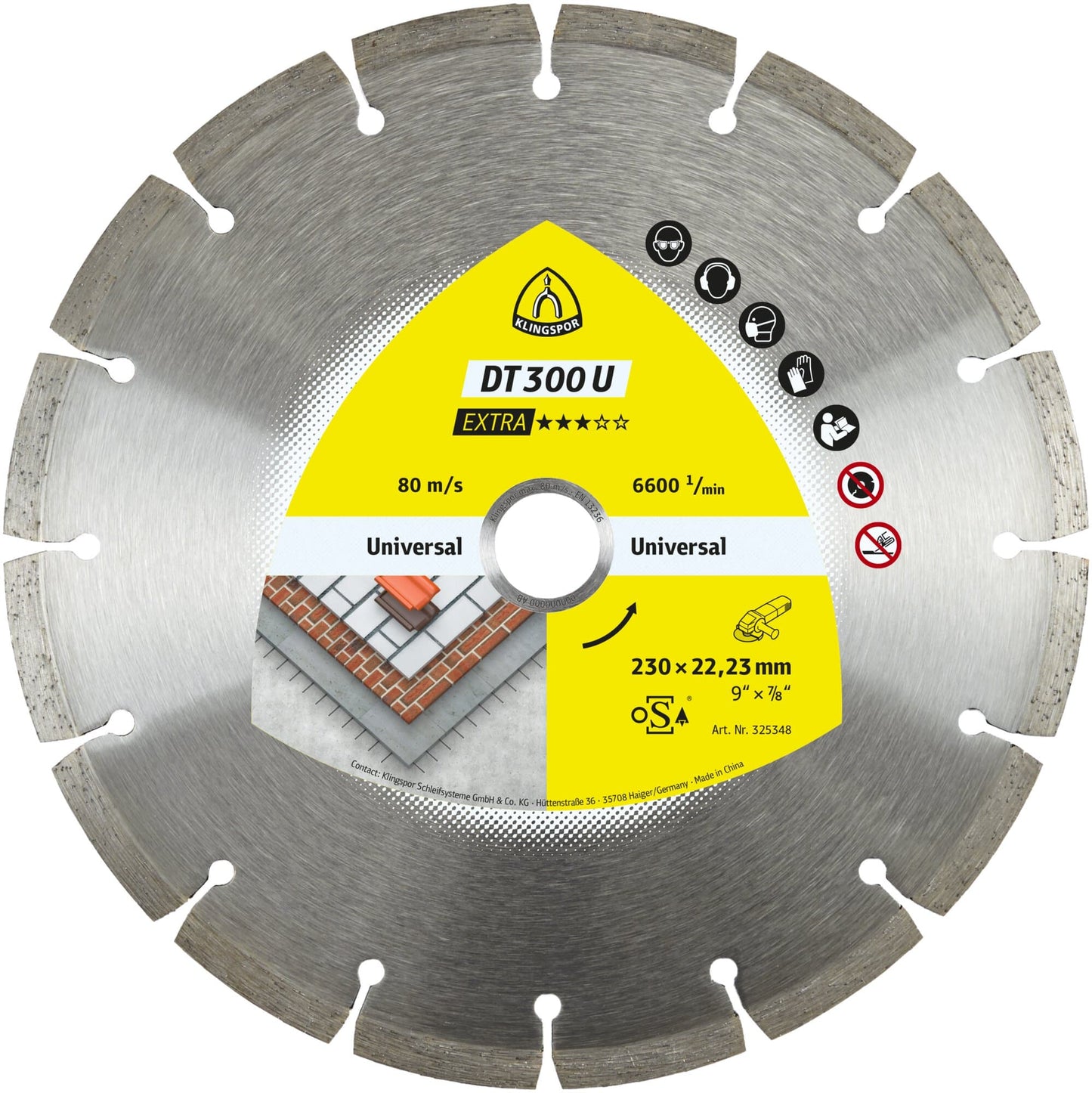 Disc diamantat, cu segmente, pentru debitare materiale de constructii, DT 300 U Extra, 125 x 22.23 x 1.6 mm