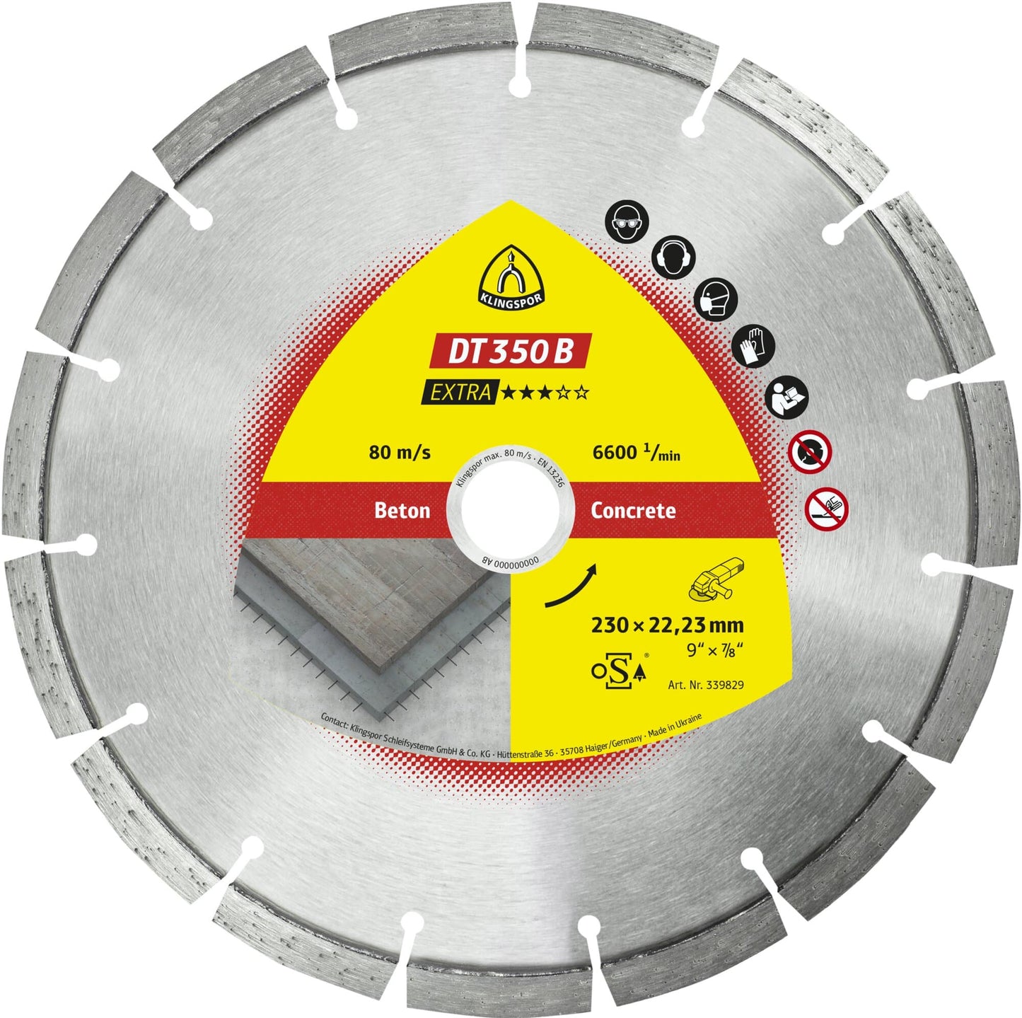 Disc diamantat segmentat, pentru taiere beton, DT 350 B Extra, 350 x 25.4 x 3 mm