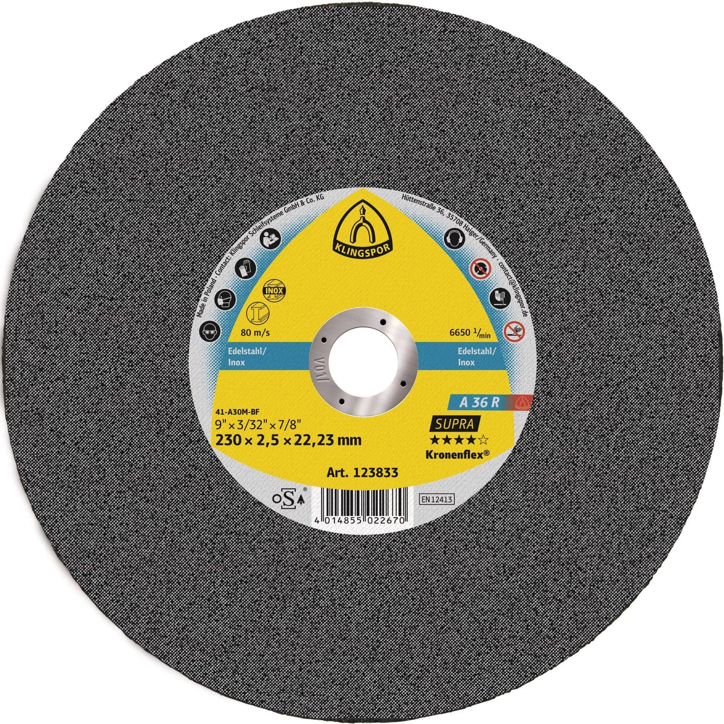 Disc debitare inox si otel, A 36 R Supra, 230 x 22.23 x 2 mm