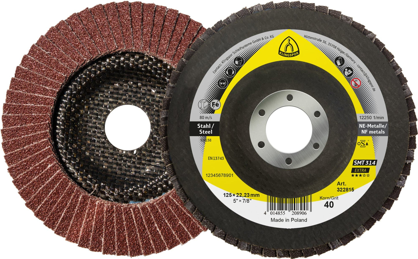 Disc lamelar frontal, pentru otel / metale neferoase, SMT 314, 125 x 22.23 mm, granulatie 80