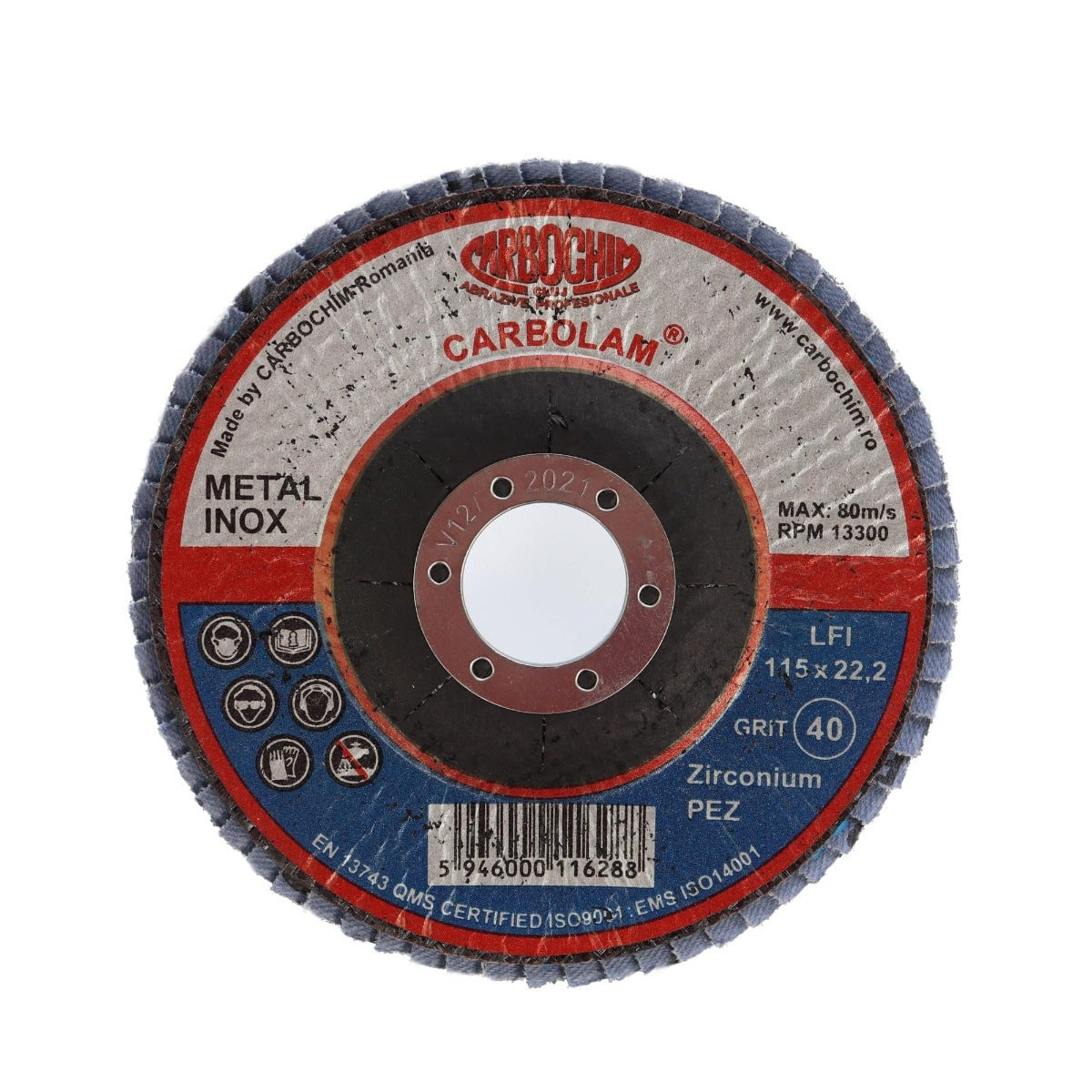 Disc lamelar frontal, pentru otel / inox, SFI, 115 x 22 mm, granulatie 40