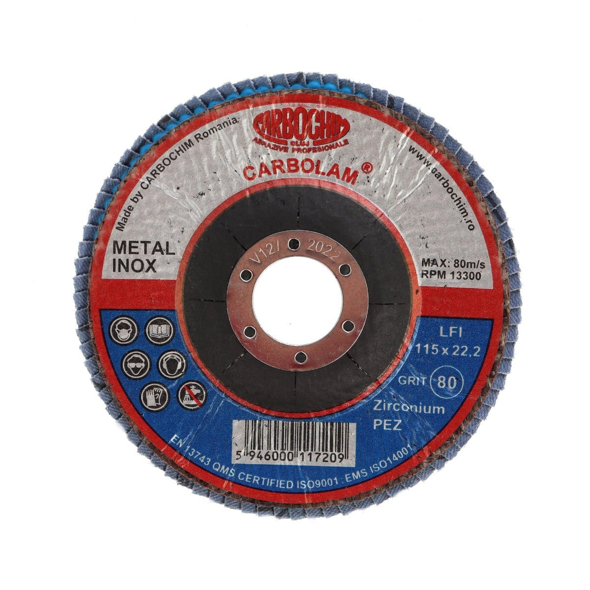 Disc lamelar frontal, pentru otel / inox, SFI, 115 x 22 mm, granulatie 80