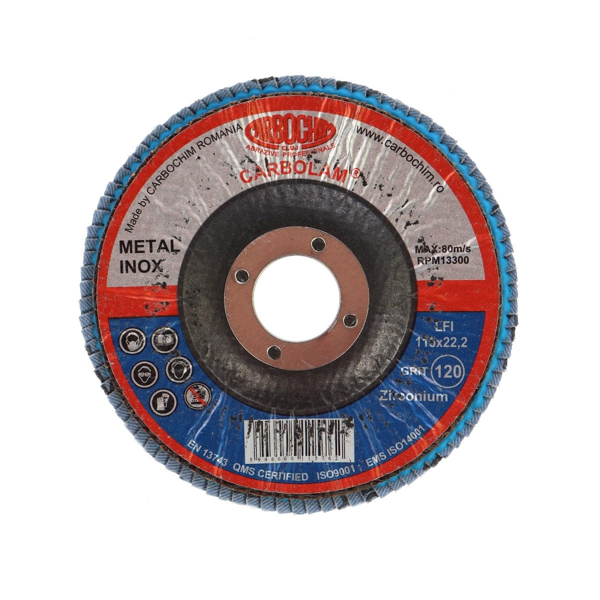 Disc lamelar frontal, pentru otel / inox, SFI, 115 x 22 mm, granulatie 120