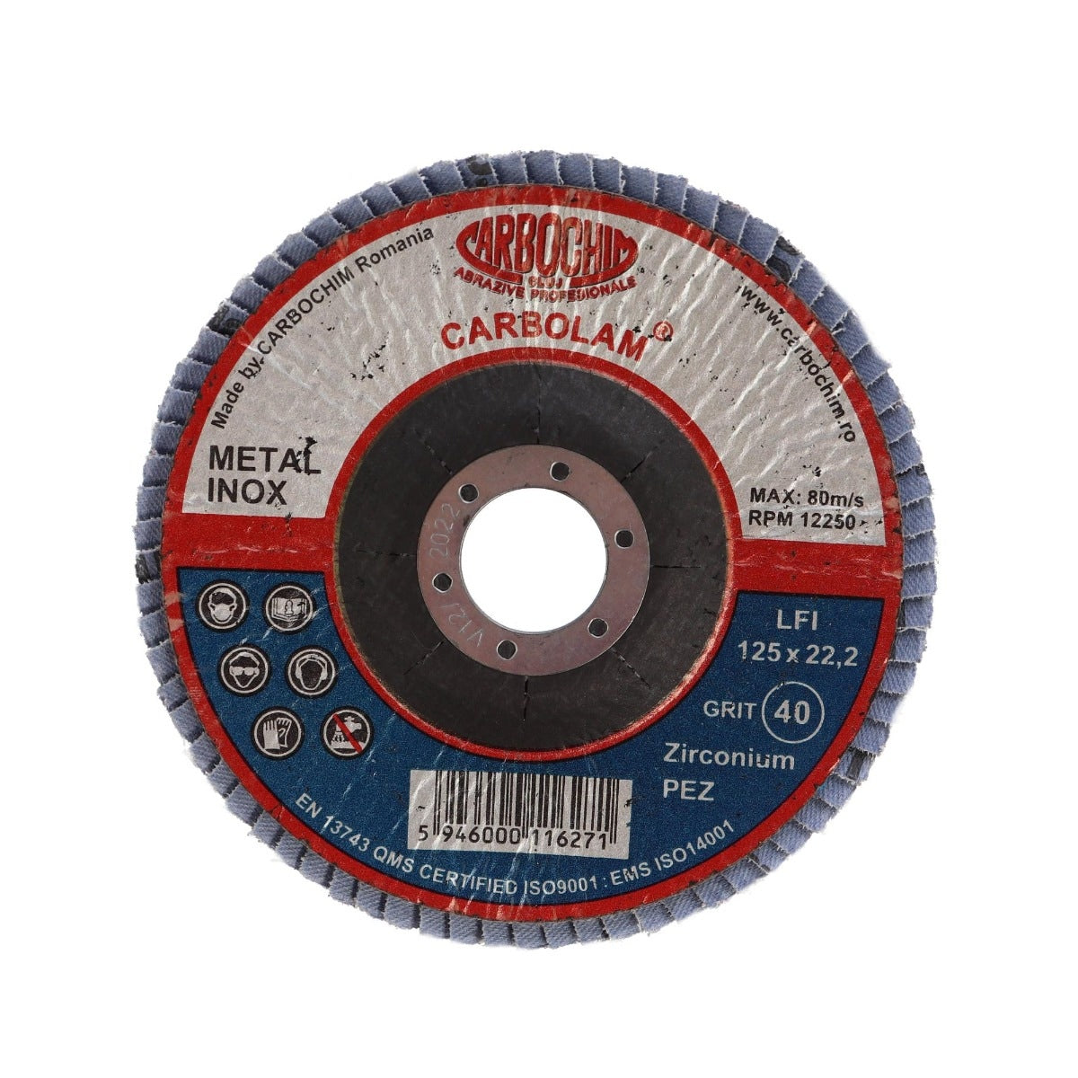 Disc lamelar frontal, pentru otel / inox, SFI, 125 x 22 mm, granulatie 40
