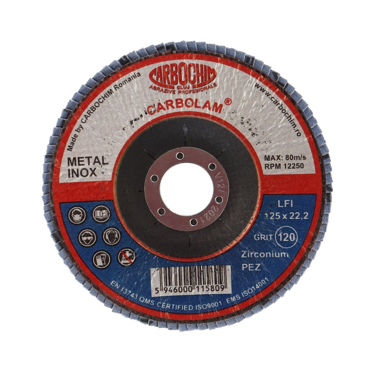 Disc lamelar frontal, pentru otel / inox, SFI, 125 x 22 mm, granulatie 120