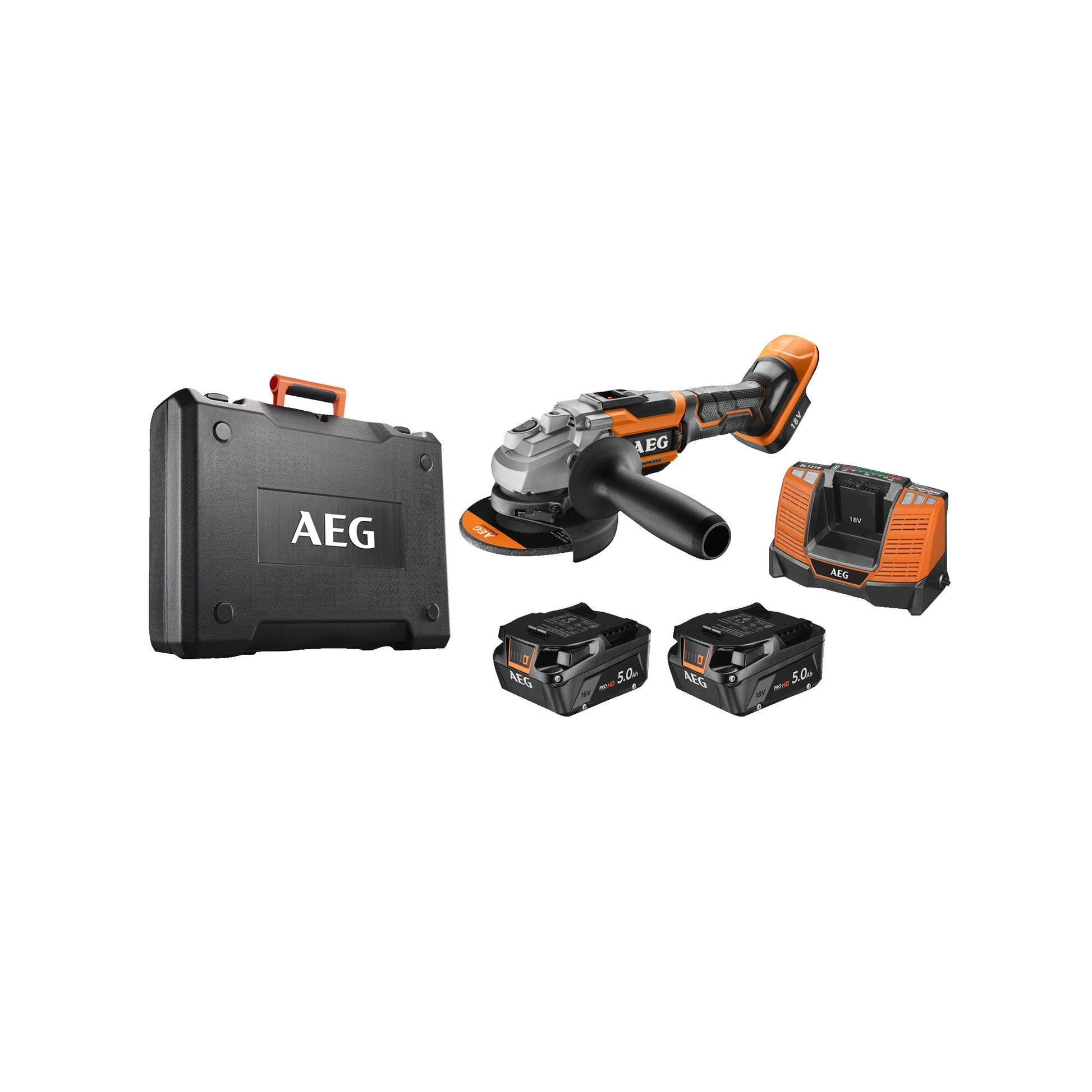 Polizor unghiular AEG Polizor unghiular 125 mm 18 V cu motor fără perii și comutator glisant, BEWS18-125BL-502C, 4935464417