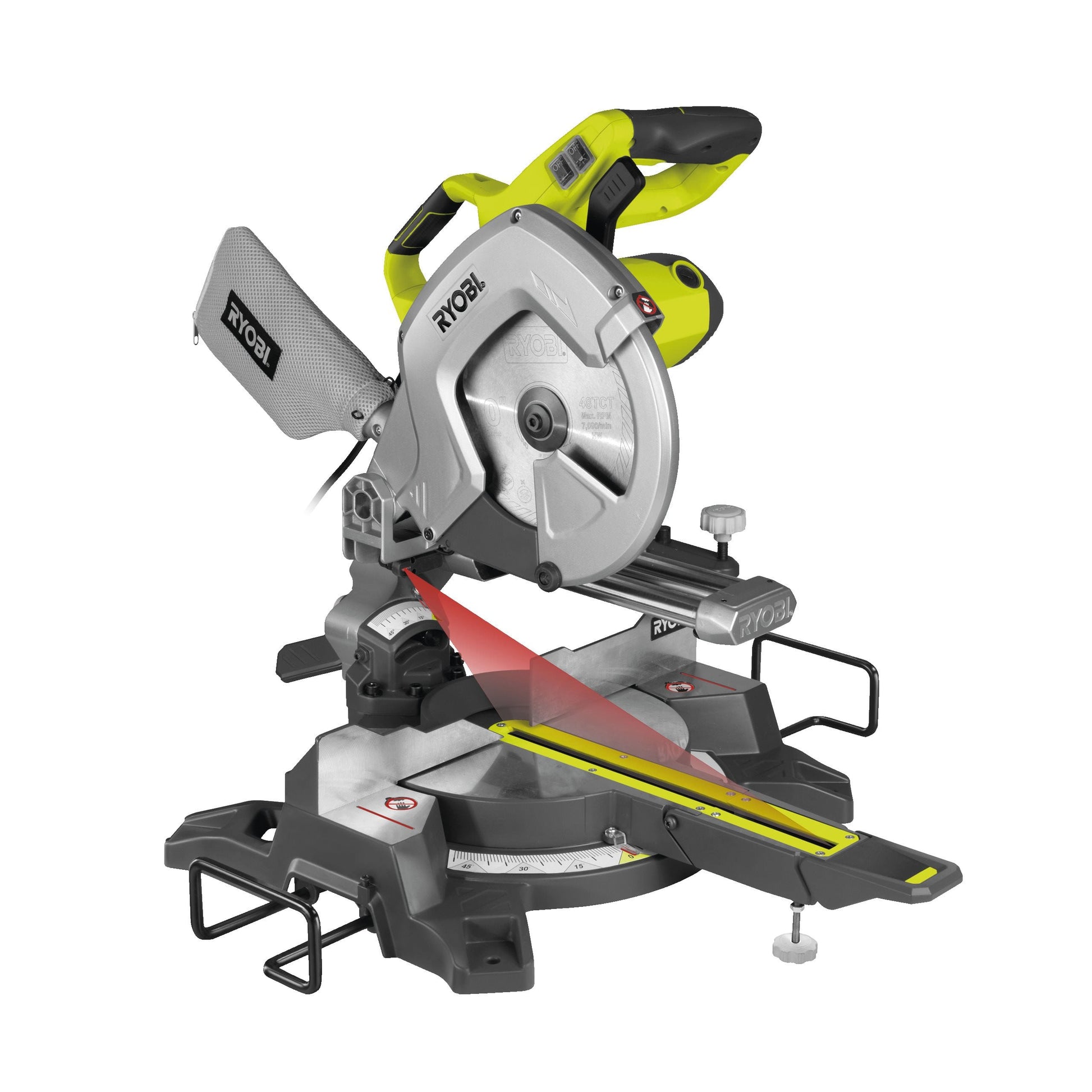 EMS254L - Mitre saw 2000W with laser, 254 mm, 24-teeth TCT blade, 2x extensions, 1 x clamp, dust bag, wrench