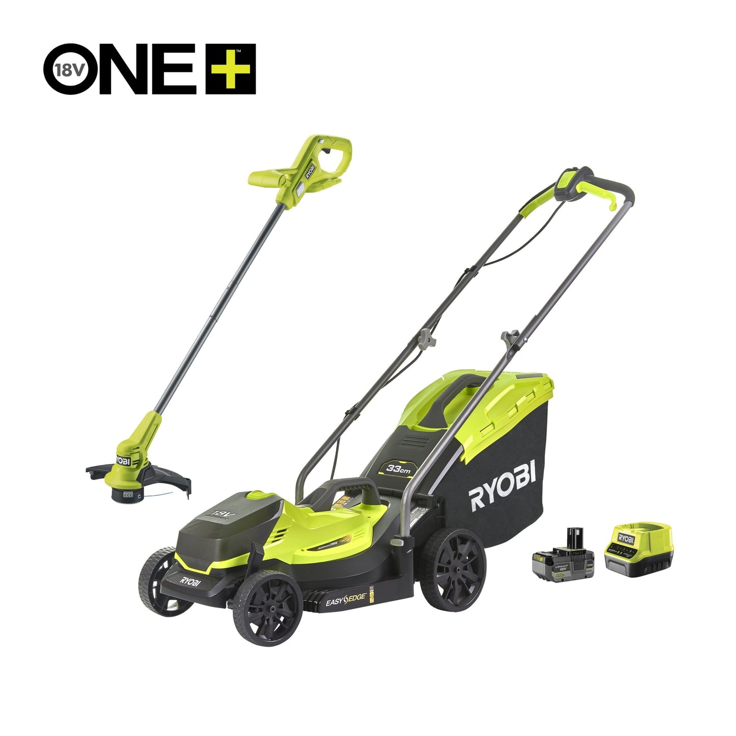Set masina de tuns gazon 33 cm si trimmer 18V ONE+, cu acumulator 4.0Ah - OLM1833LT23A-140