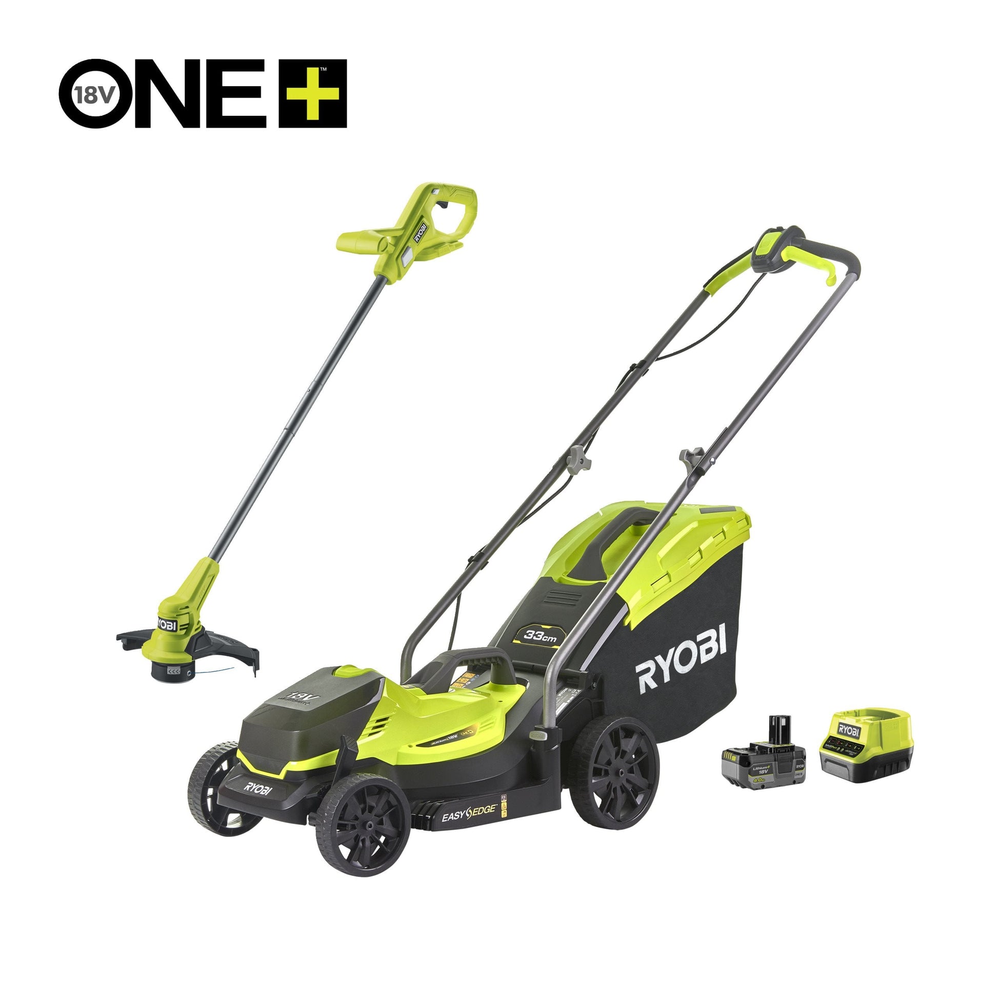 Set masina de tuns gazon 33 cm si trimmer 18V ONE+, cu acumulator 4.0Ah - OLM1833LT23A-140