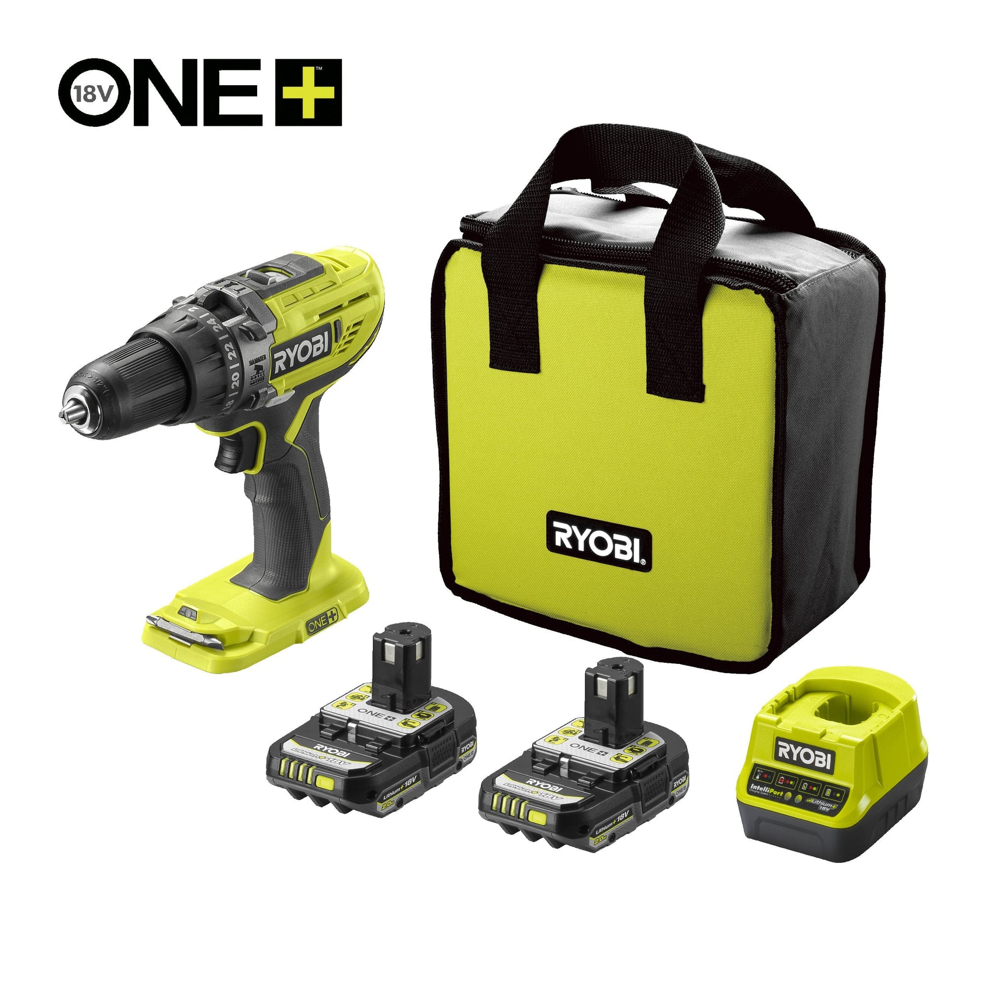 Masina de gaurit cu percutie 18V ONE+, cu 2 acumulatori de 2.0Ah - R18PD3-220S