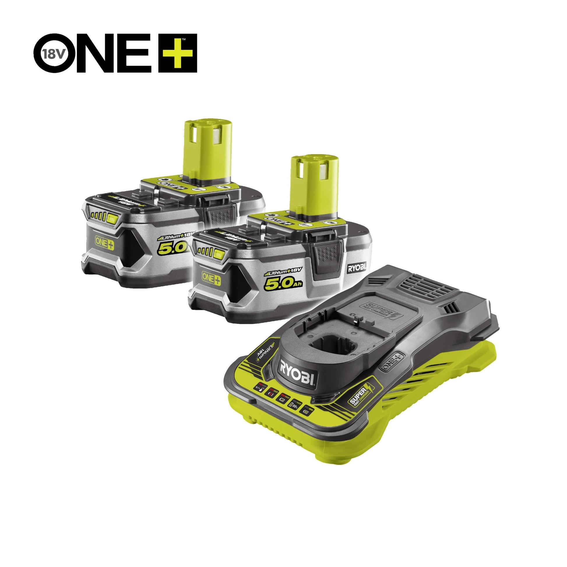 Set incarcator rapid 5.0A si 2 acumulatori Lithium+ 18V ONE+ 5.0Ah - RC18150-250