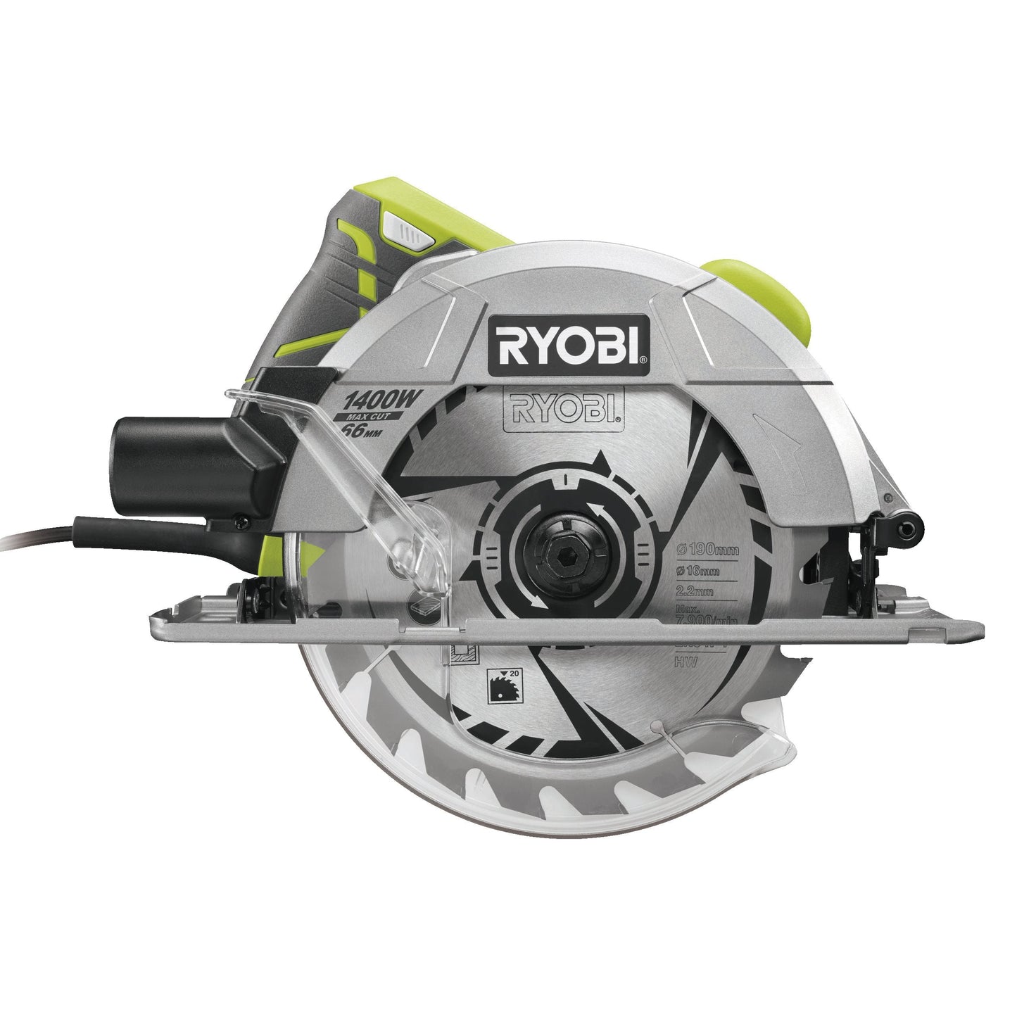 RCS1400-G - Circular saw 1400W, disc 190 x 16 mm, depth of cut up to 66 mm, 1 x 20-tooth TCT blade, key, carton