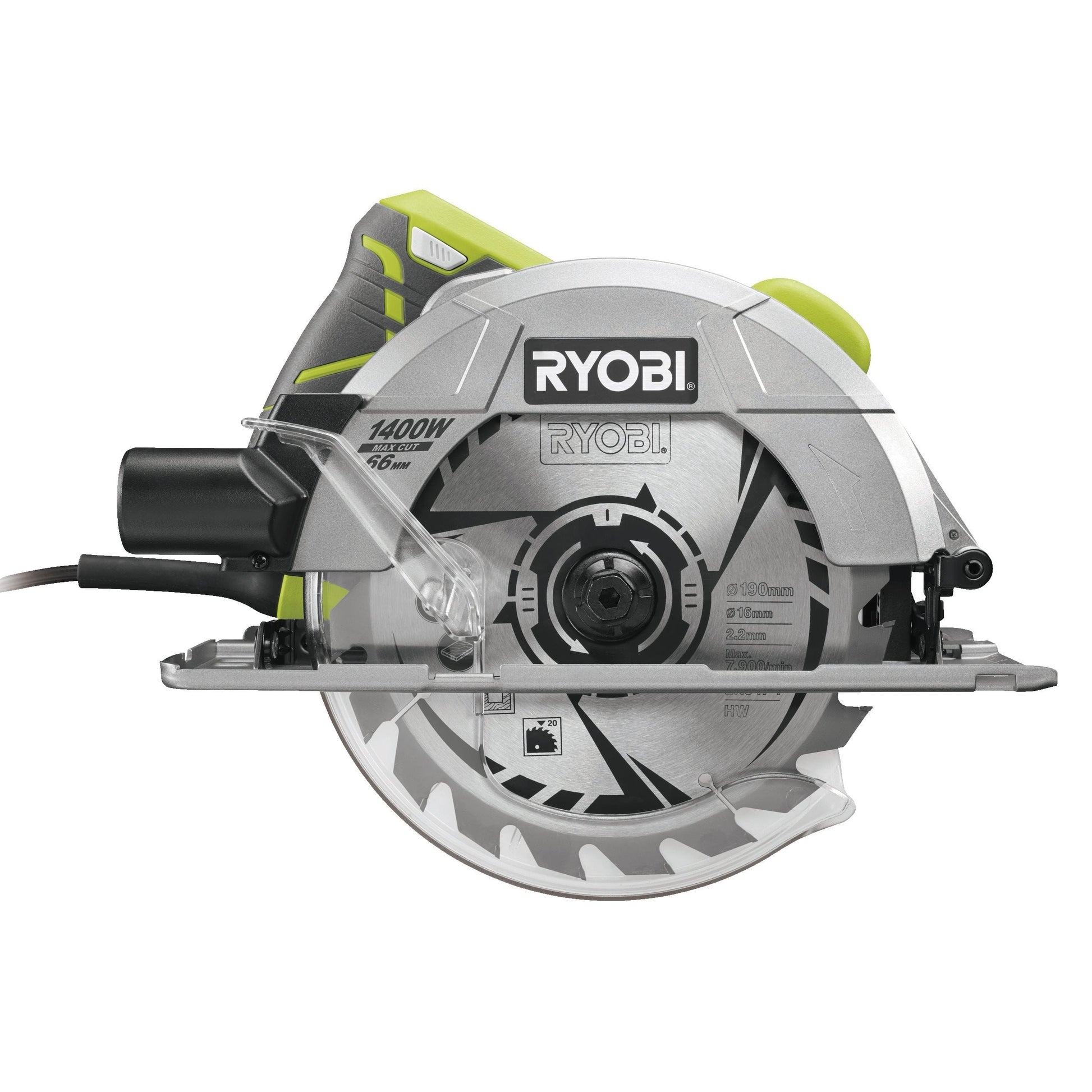 RCS1400-G - Circular saw 1400W, disc 190 x 16 mm, depth of cut up to 66 mm, 1 x 20-tooth TCT blade, key, carton