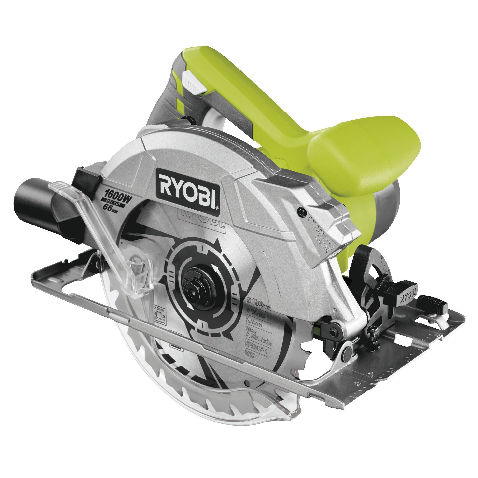RCS1600-K - Circular saw 1600W, laser, disc 190 x 16 mm, depth of cut 66 mm, 1 x 24-tooth TCT blade, key, kitbox