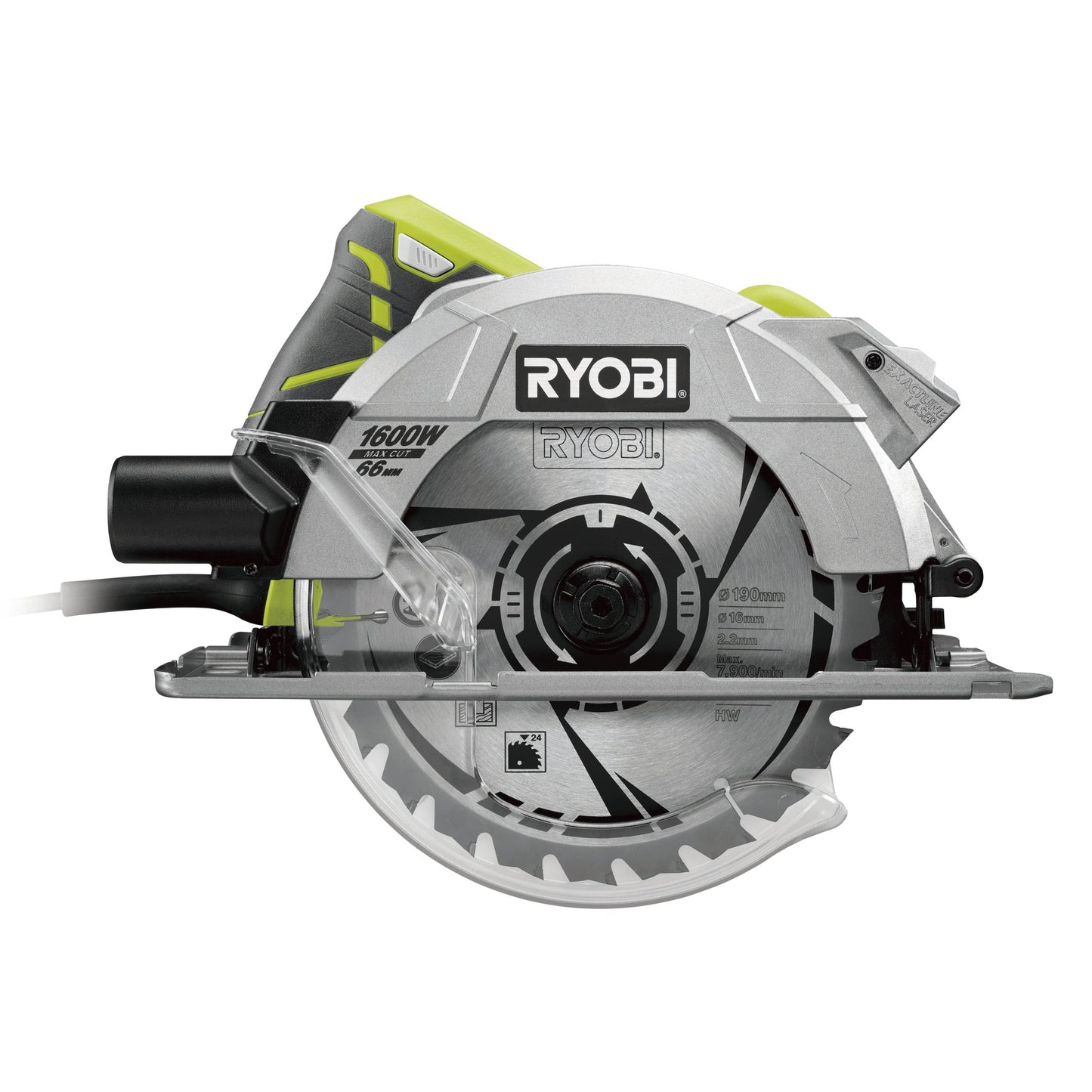 RCS1600-K - Circular saw 1600W, laser, disc 190 x 16 mm, depth of cut 66 mm, 1 x 24-tooth TCT blade, key, kitbox