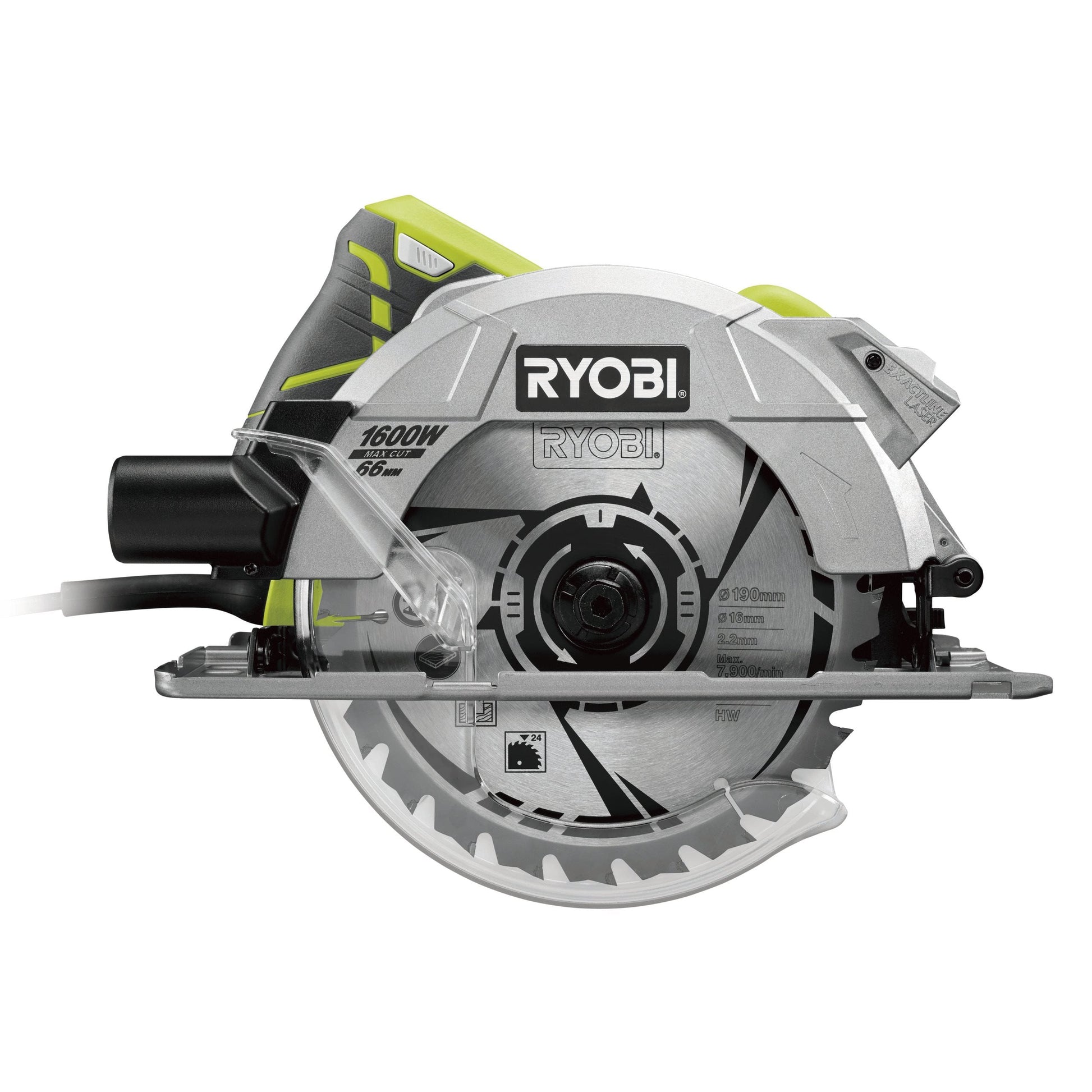 RCS1600-K - Circular saw 1600W, laser, disc 190 x 16 mm, depth of cut 66 mm, 1 x 24-tooth TCT blade, key, kitbox