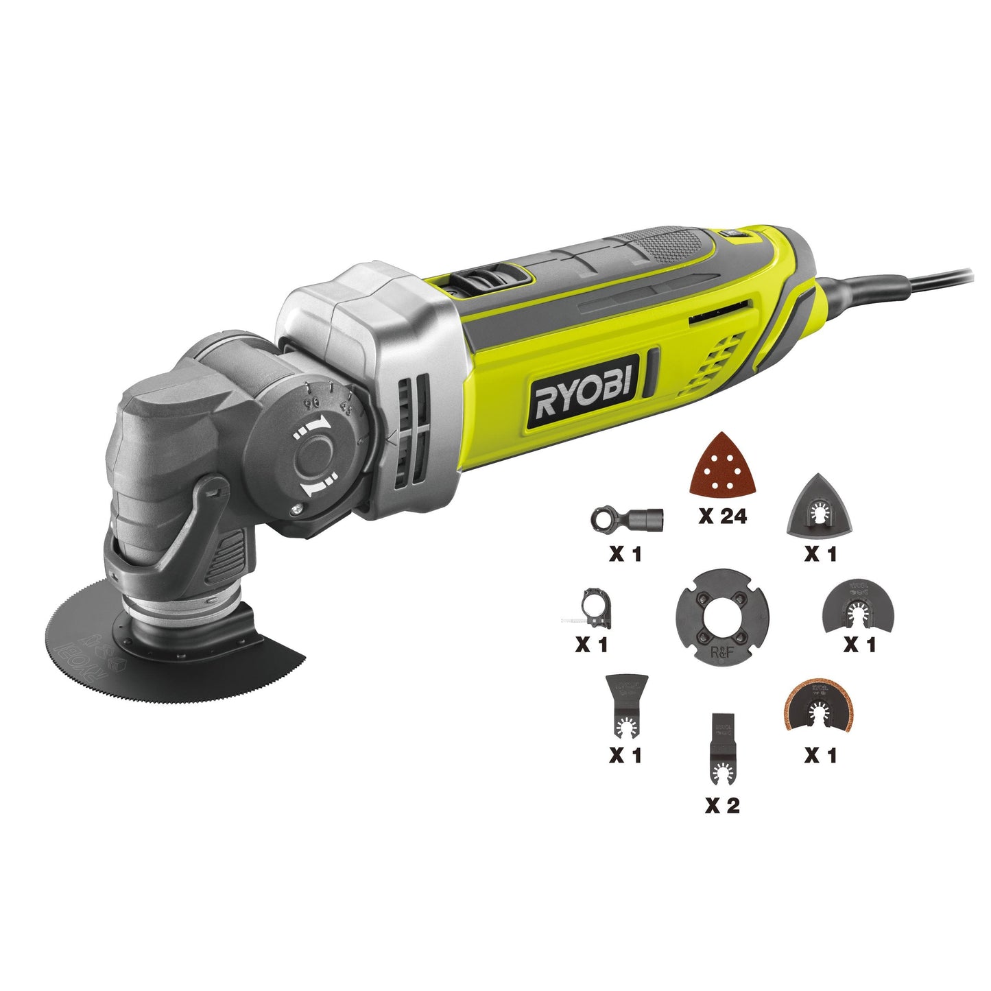 RMT300-SA - Oscillation multitool 300W, no load speed 10,000-20,000 opm, toolless accessory change, 5-position head. Includes sanding pad, sanding sheet, blade, soft bag