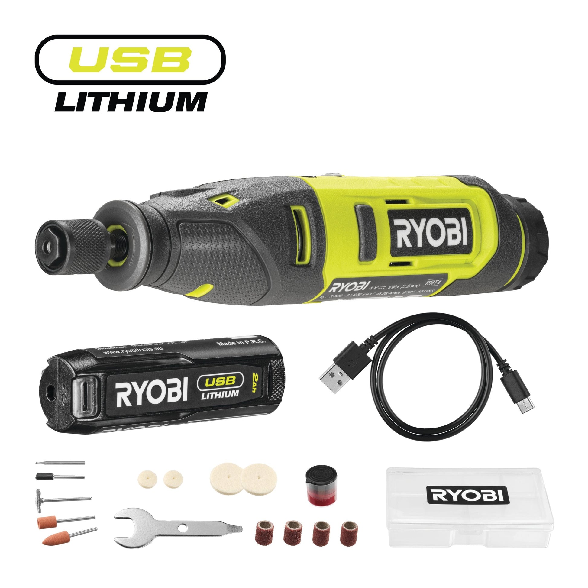 Unealta rotativa USB Lithium 4V, cu acumulator 2.0Ah si 15 accesorii - RRT4-120GA15
