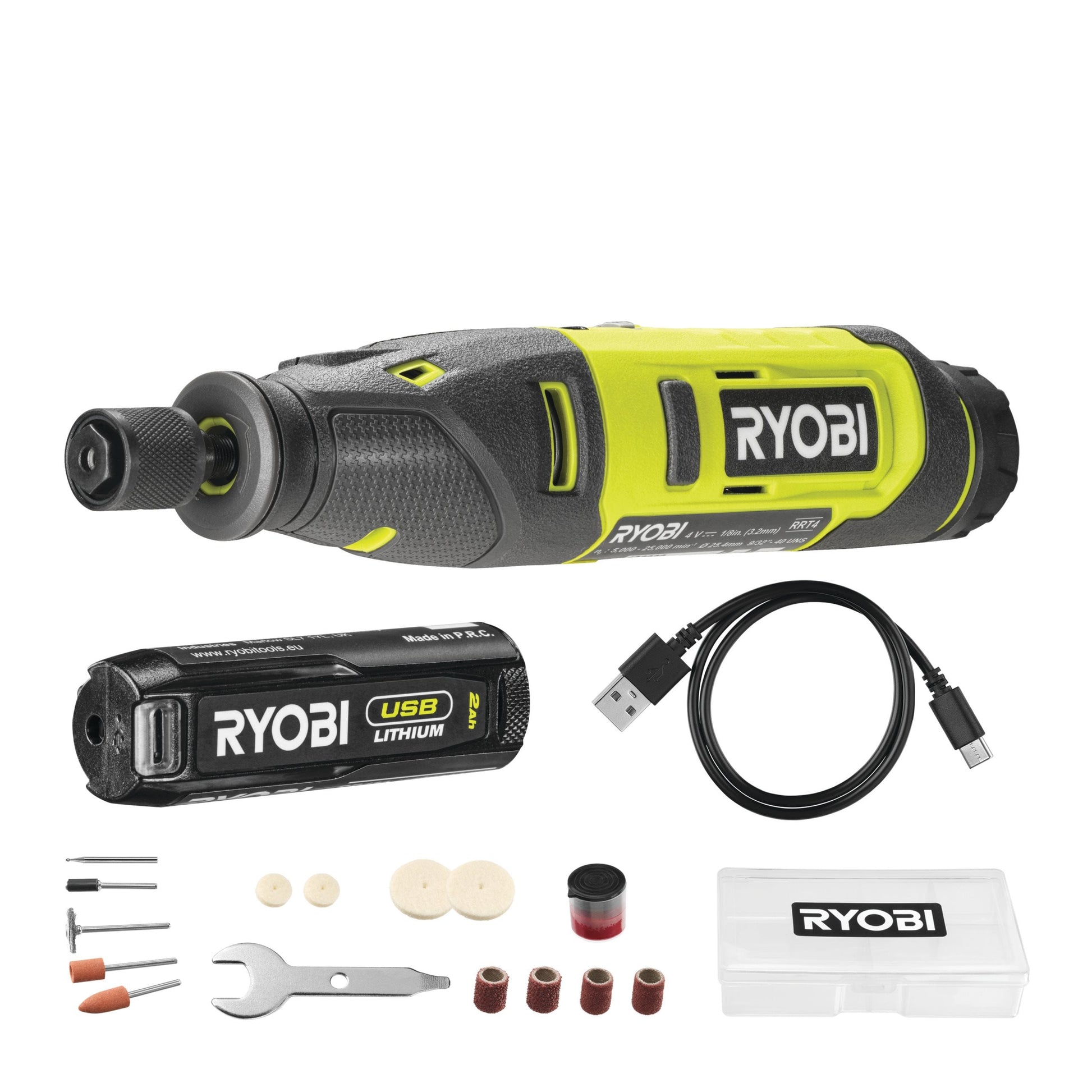 Unealta rotativa USB Lithium 4V, cu acumulator 2.0Ah si 15 accesorii - RRT4-120GA15