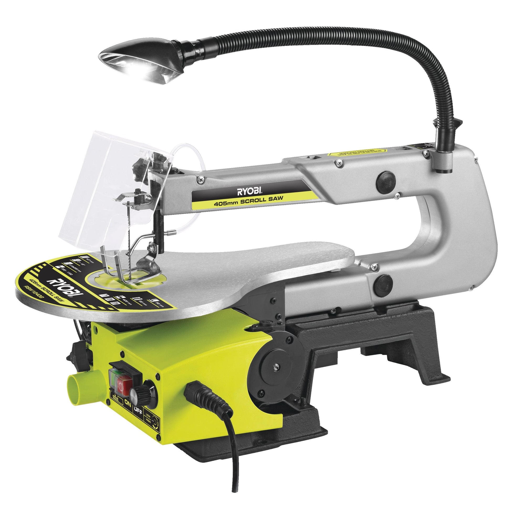 RSW1240G - 125W Scroll Saw, Max. cutting depth 52 mm, 405mm cutting capacity, variable speed, dust blower, tool-free blade calmap, angle capacity 0-45
