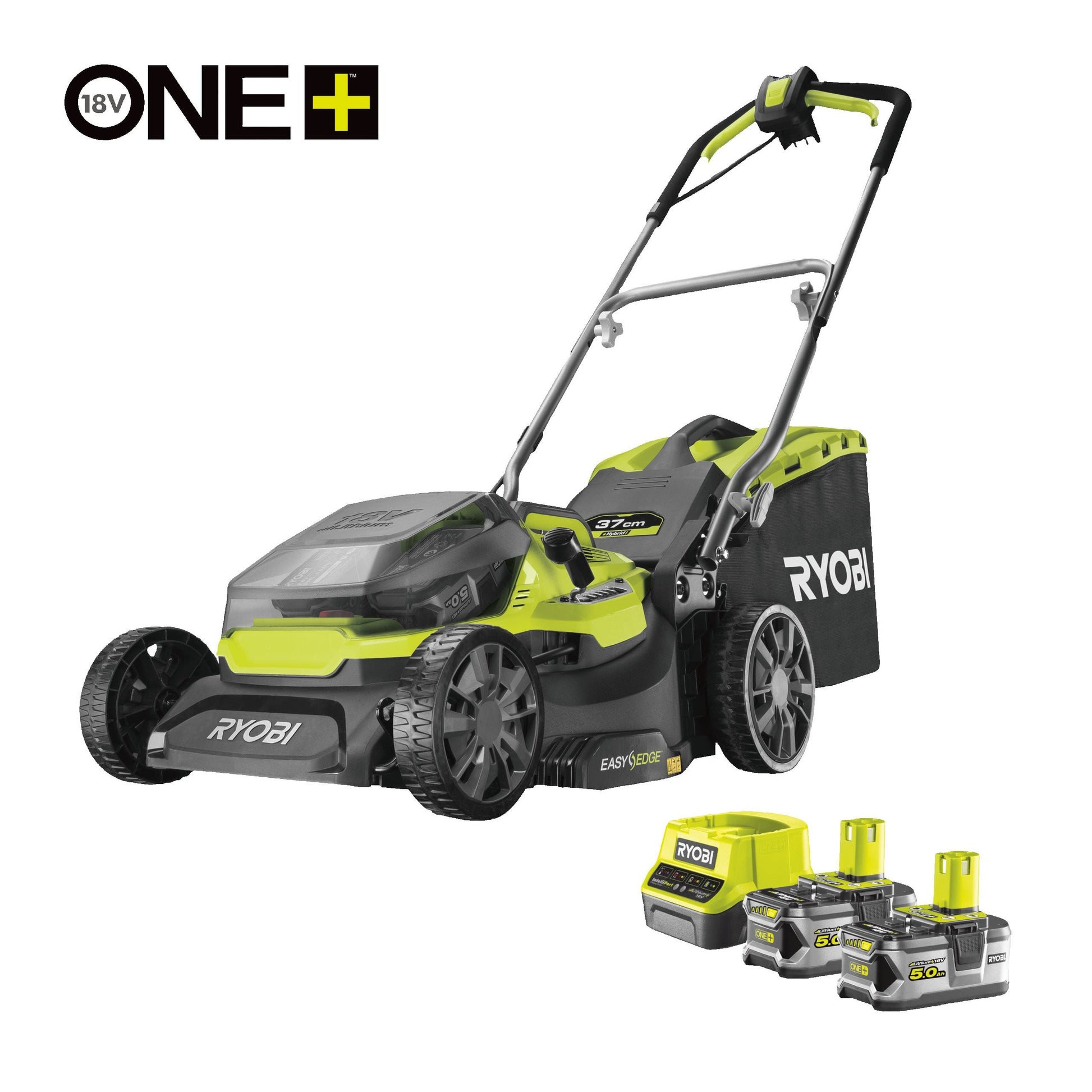 Masina de tuns gazonul 18V ONE+, Hybrid, punte 37cm, cu 2 acumulatori de 5.0Ah - RY18LMH37A-250