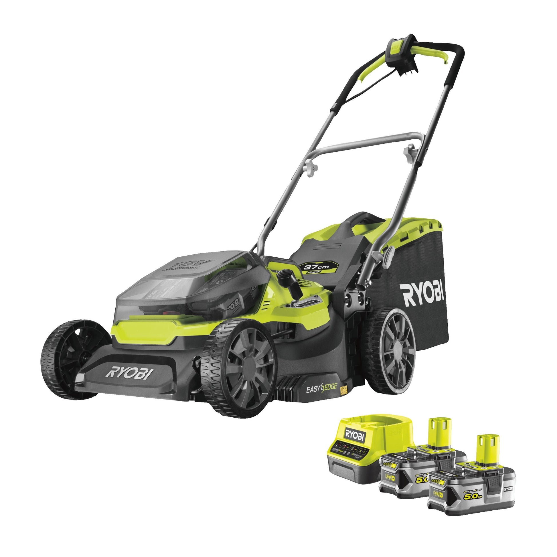 Masina de tuns gazonul 18V ONE+, Hybrid, punte 37cm, cu 2 acumulatori de 5.0Ah - RY18LMH37A-250