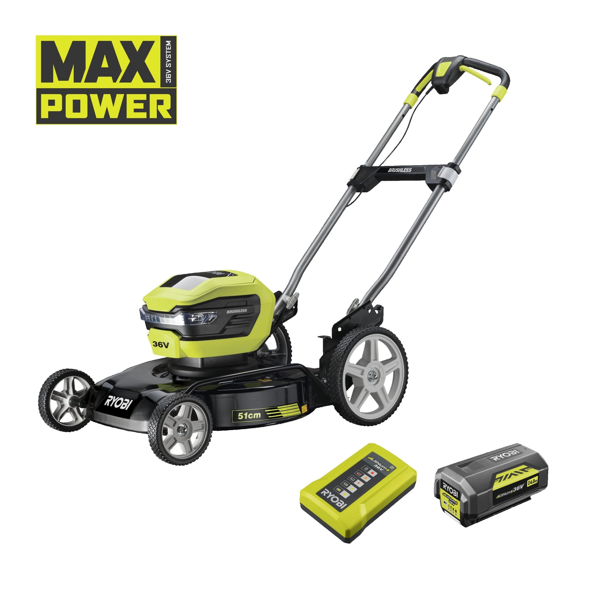 Masina de tuns gazon / mulcire 36V MAX POWER, motor fara perii, punte 51cm, cu acumulator 4.0Ah - RY36LMMX51A-140