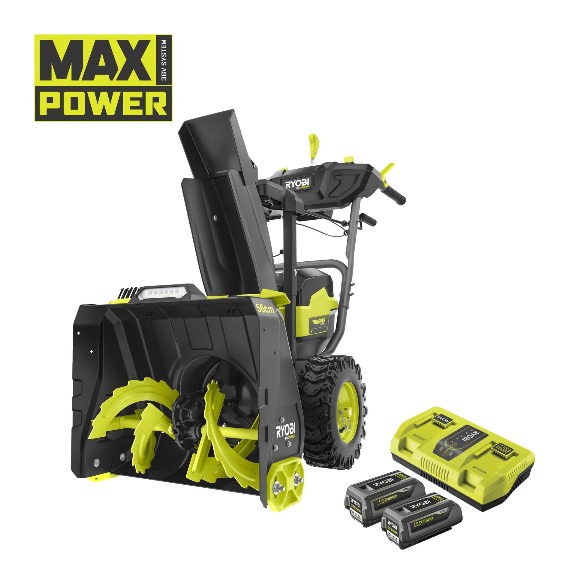 Freza de zapada 36V MAX POWER, latime 56 cm, cu 2 acumulatori de 5.0Ah - RY36STX56A-250