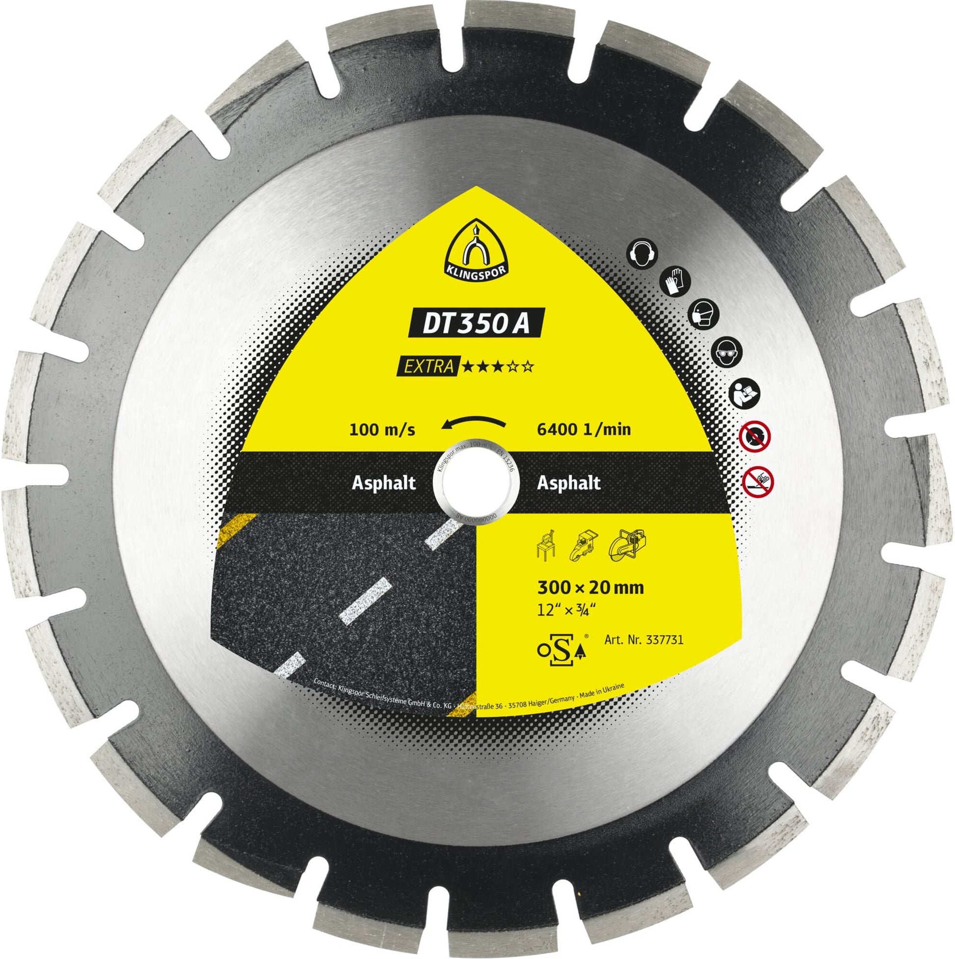 Disc diamantat segmentat, pentru taiere asfalt, DT 350 A Extra, 350 x 25.4 x 3.2 mm