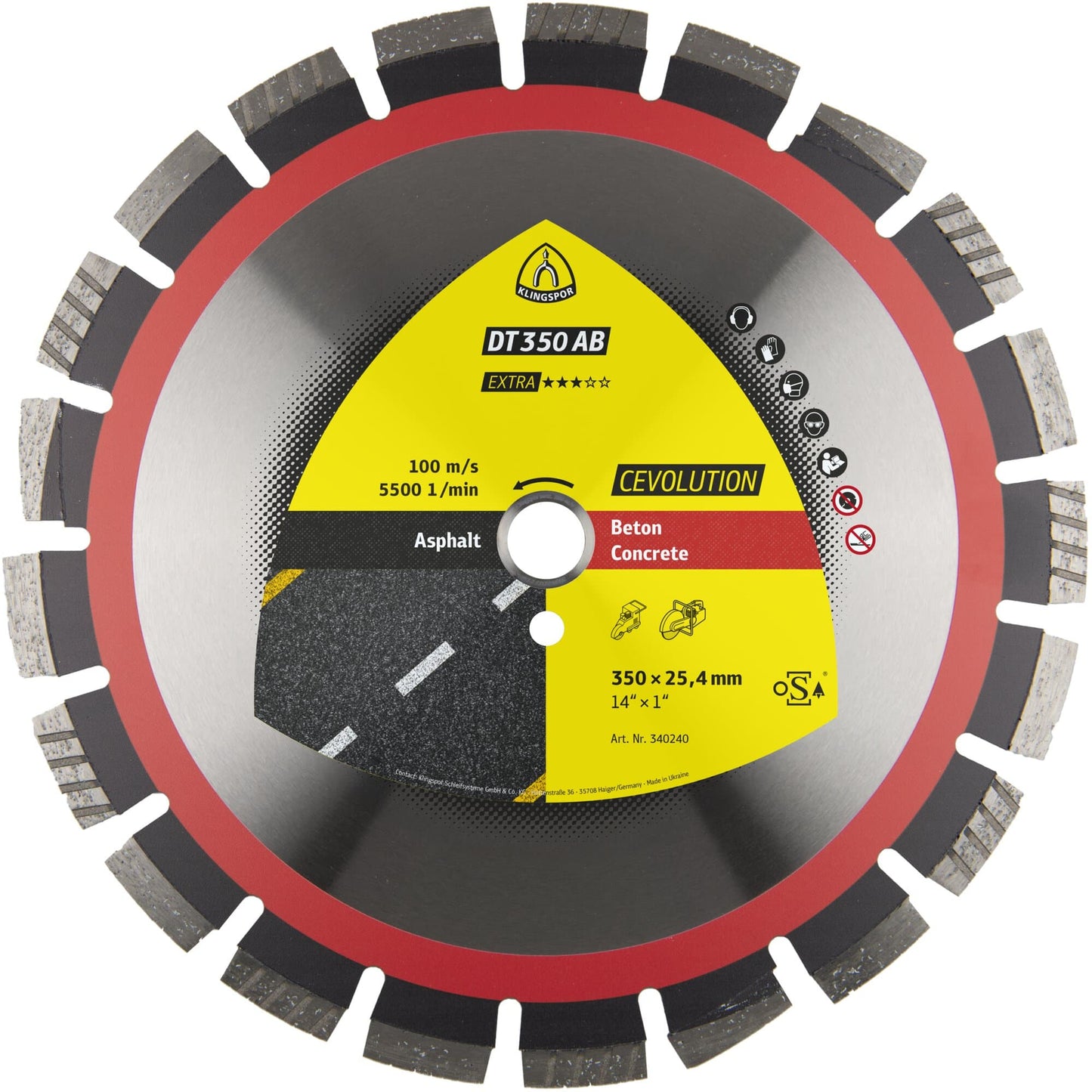 Disc diamantat, segmentat, pentru taiere beton / asfalt, DT 350 AB Extra, 400 x 25.4 x 3.6 mm