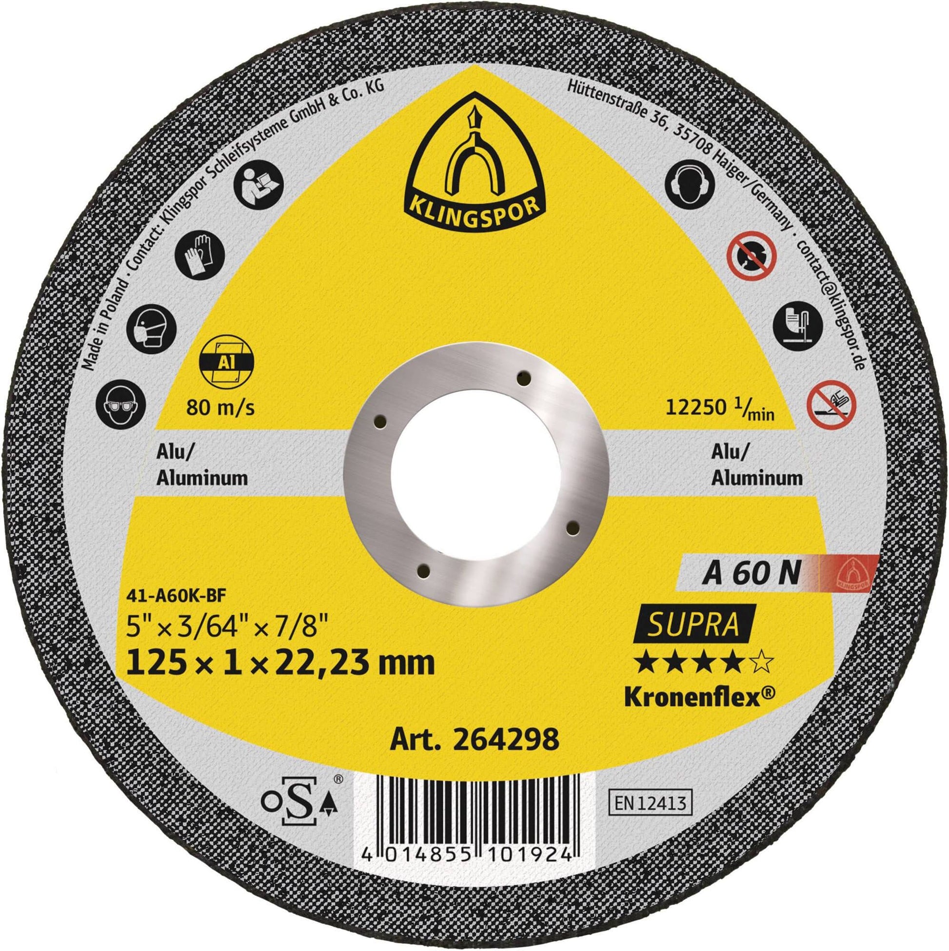 Disc debitare aluminiu, A 60 N Supra, 125 x 22.23 x 1 mm