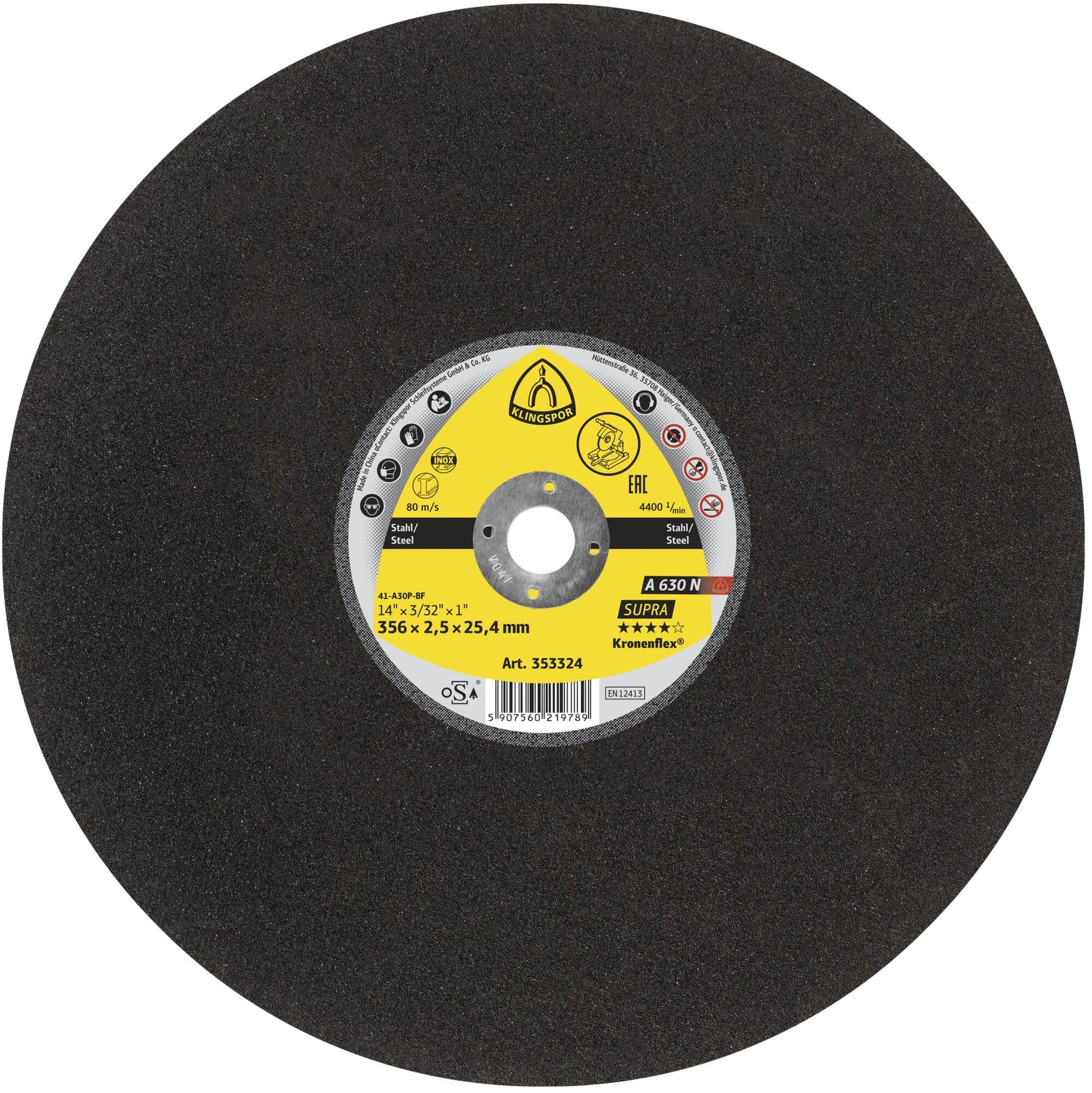 Disc diamantat continuu, pentru taiere otel / inox / aluminiu / fonta, A 630 N Supra, 356 x 25.4 x 2.5 mm