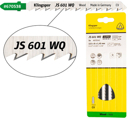 Panza pentru fierastrau vertical / pendular, pentru lemn de esenta moale / OSB / MDF, JS601WQ, 115 x 8 mm, set 5 bucati