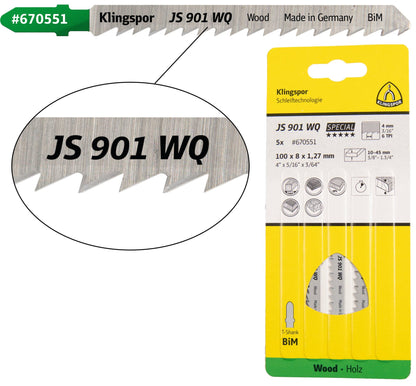 Panza pentru fierastrau vertical / pendular, pentru lemn de esenta tare / placaj / OSB, JS901WQ, 100 x 8 mm, set 5 bucati