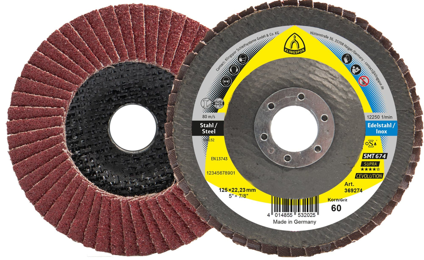 Disc lamelar frontal, pentru metal, SMT 674, 125 x 22.23 mm, granulatie 80