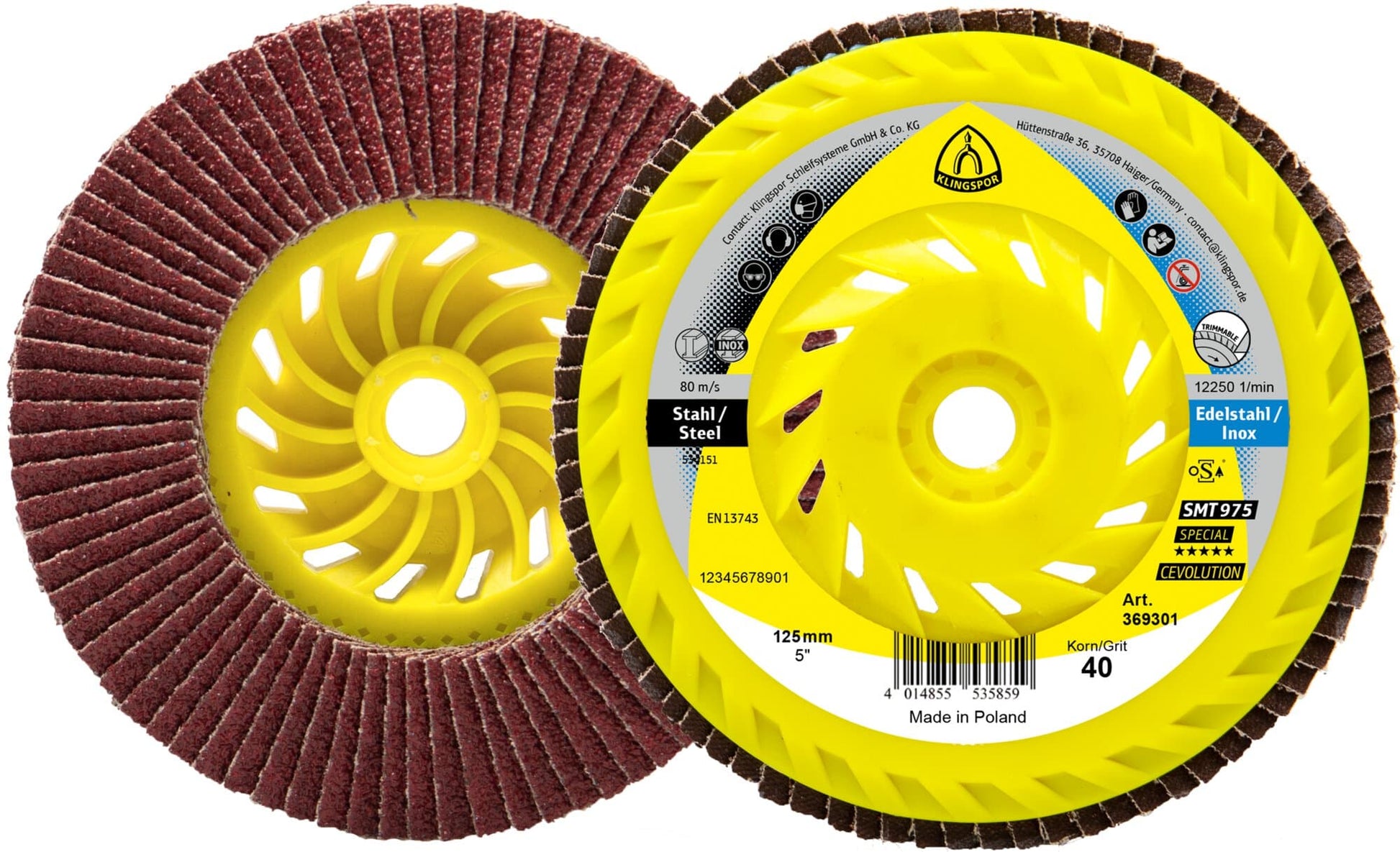 Disc lamelar frontal, pentru metal, SMT 975, M14 x 125 mm, granulatie 80